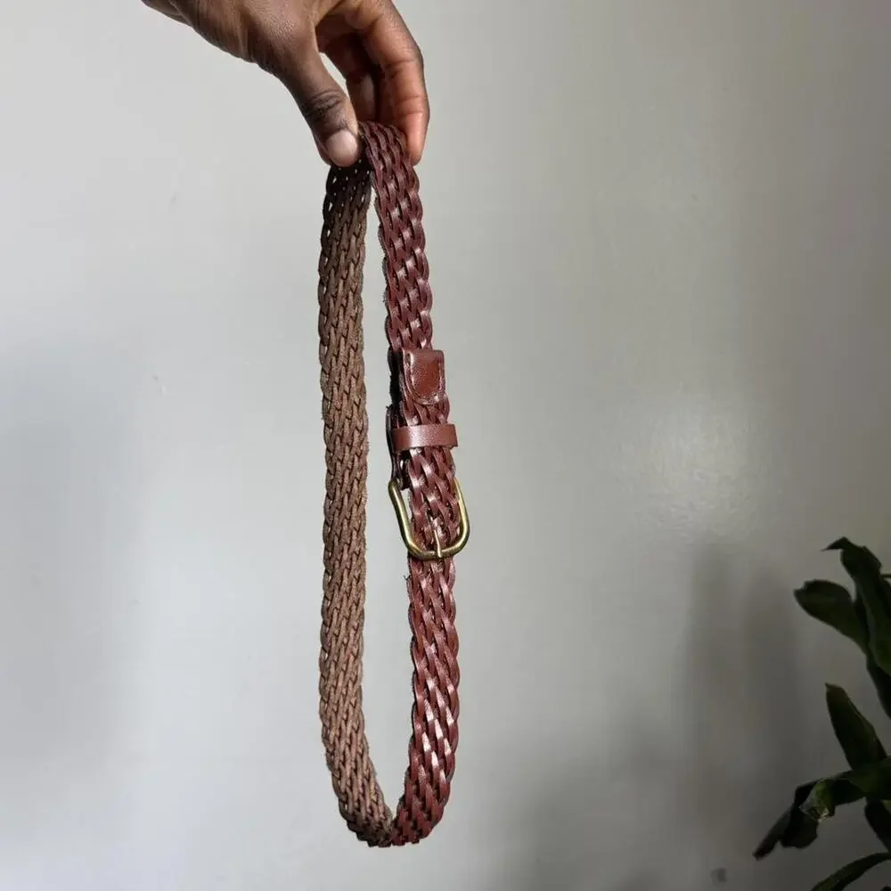 Vintage woven minimalist preppy braided belt with gold‎ buckle size 28